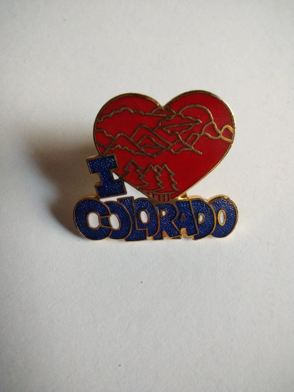 I Love Colorado Vintage Enamel Pin - Red & Blue Heart Design